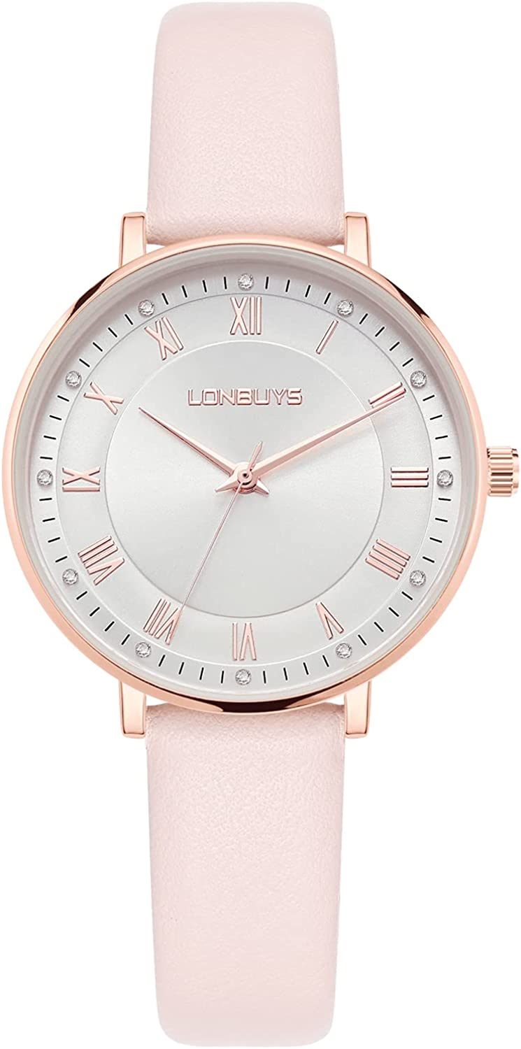 230816062900585_1 LONBUYS Women's Quartz Watch with Leather Strap,Waterproof Rose Gold Black Leather Band Wrist Watch Ladies Wristwatch for Dress Casual Business - Image 1